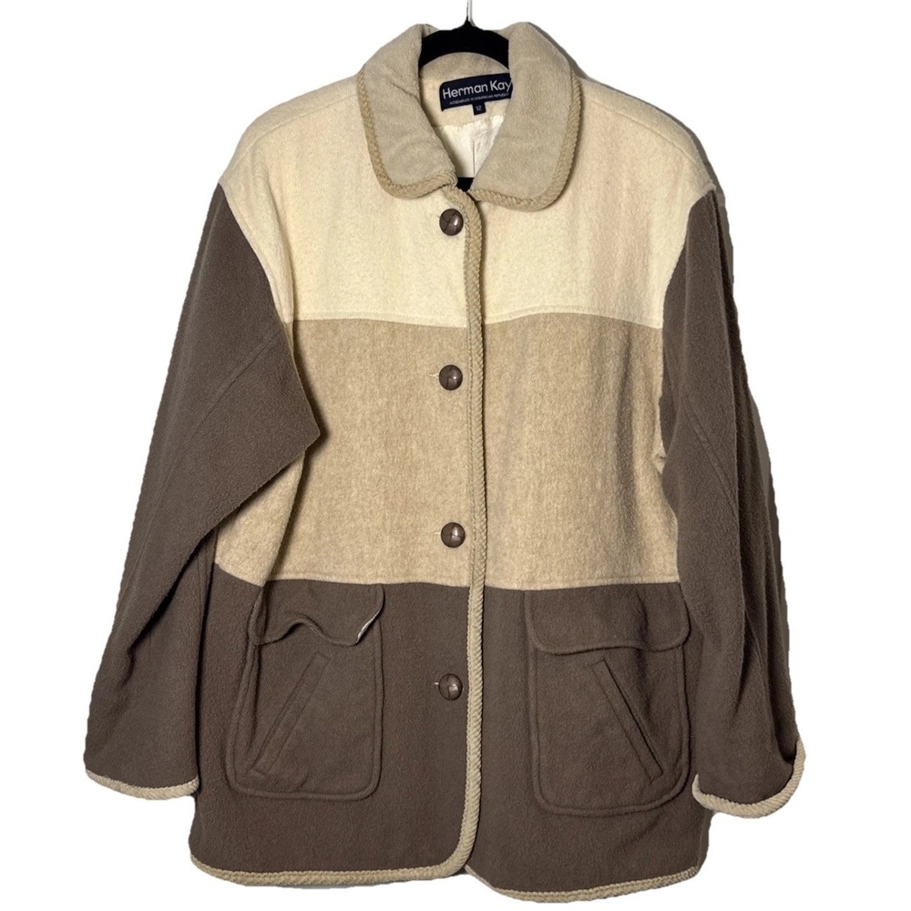 Herman Kay Womens Coat Jacket 12 Wool Blend Color Block Corduroy